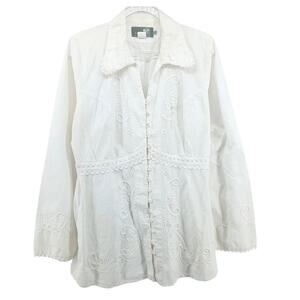 Inca Cottons Button Embroidered Top Size XL Cotton Minimalist Art Western Boho